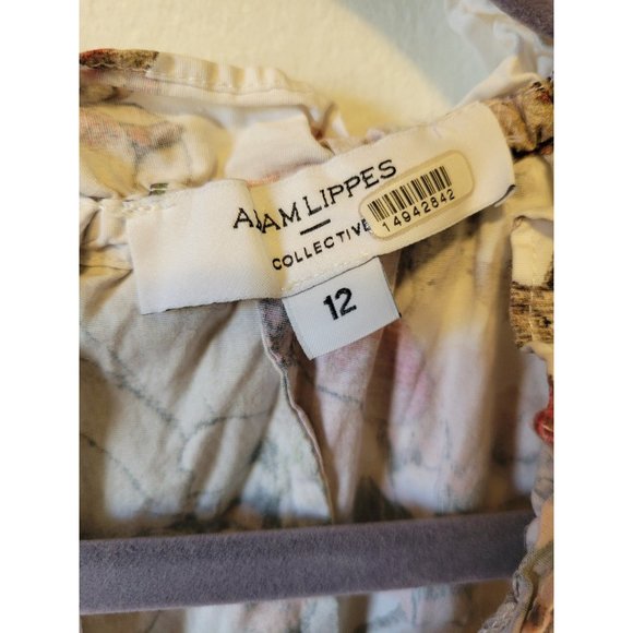 Rtr midi sz 12 Adam Lippes pink floral shirred tie waist cap sleeve dress pleat - Picture 7 of 7